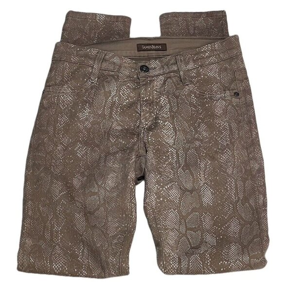 ANTHROPOLOGIE JAMES JEANS Twiggy Snake Print Brown 5 Pocket Pant Women Size 27 - Picture 1 of 10